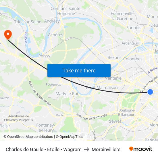 Charles de Gaulle - Étoile - Wagram to Morainvilliers map