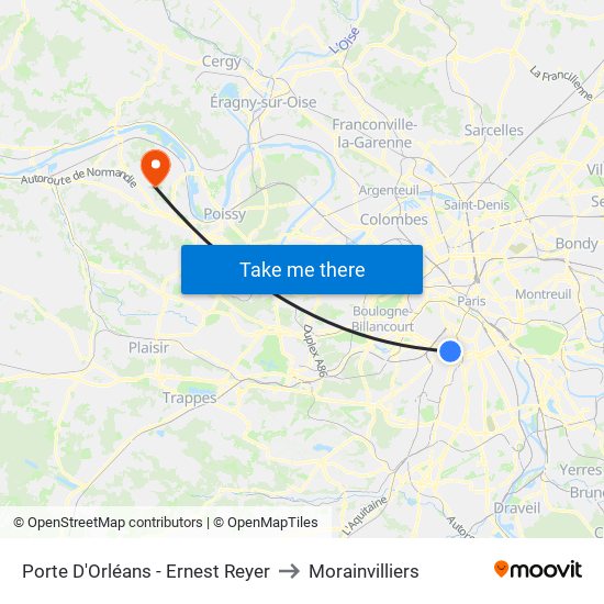 Porte D'Orléans - Ernest Reyer to Morainvilliers map
