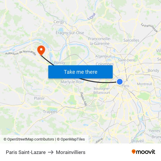Paris Saint-Lazare to Morainvilliers map