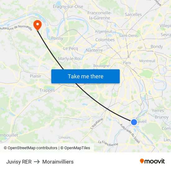 Juvisy RER to Morainvilliers map