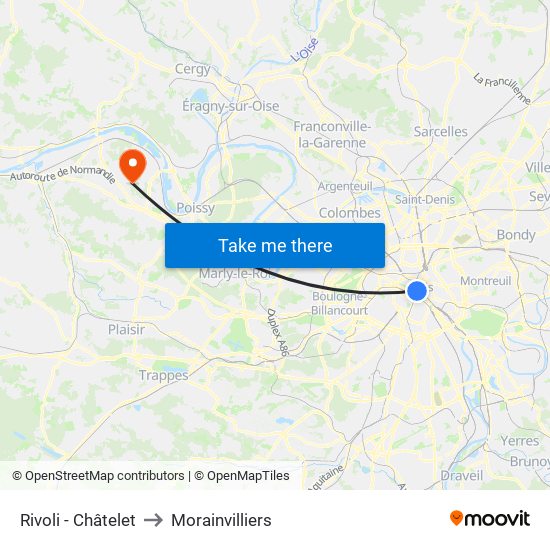 Rivoli - Châtelet to Morainvilliers map