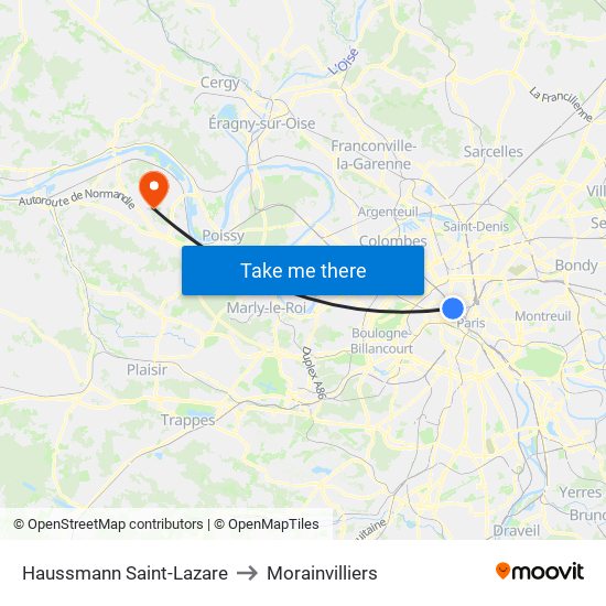 Haussmann Saint-Lazare to Morainvilliers map
