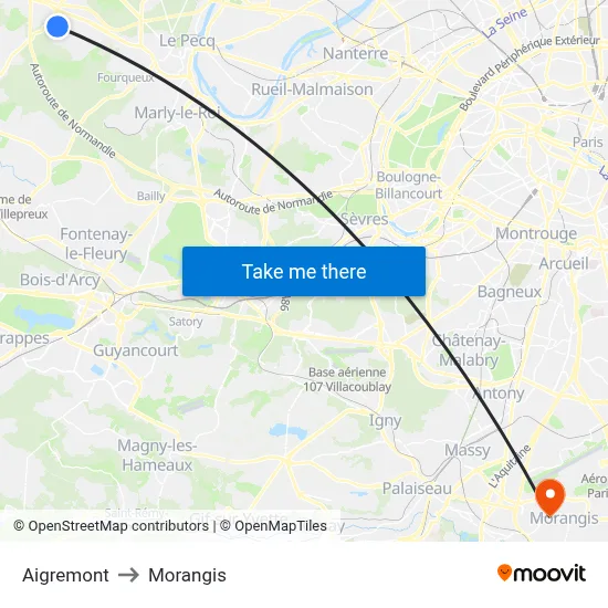 Aigremont to Morangis map