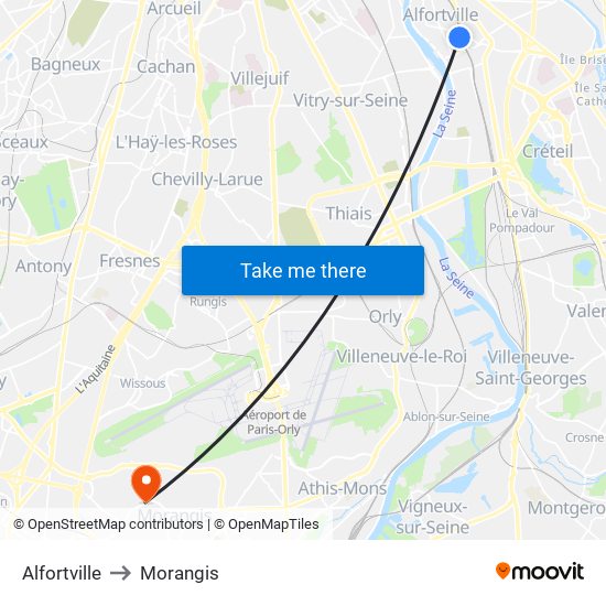 Alfortville to Morangis map