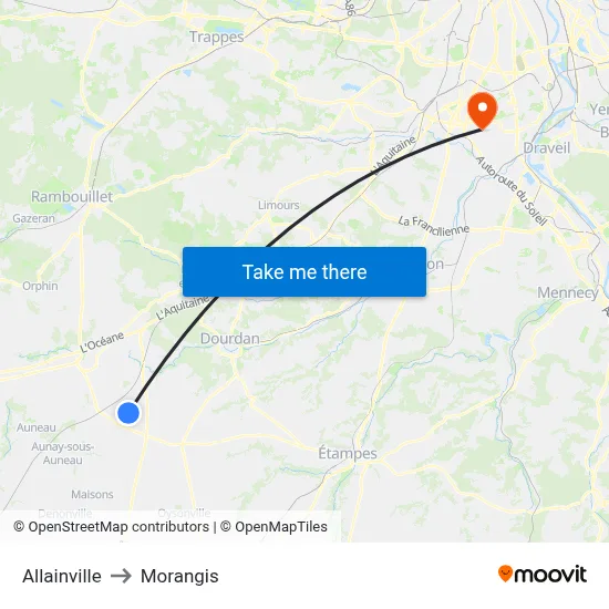 Allainville to Morangis map