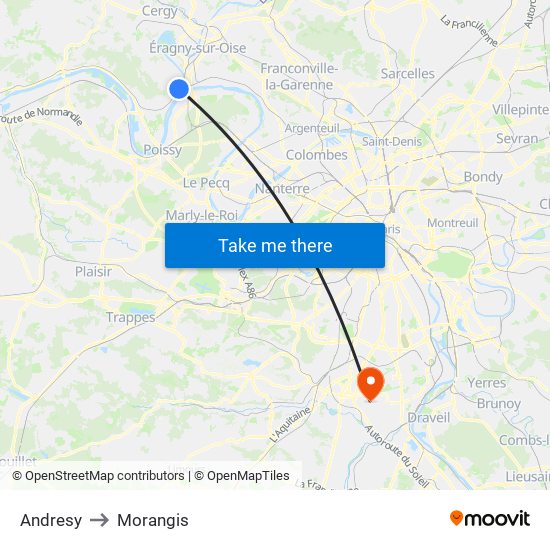 Andresy to Morangis map