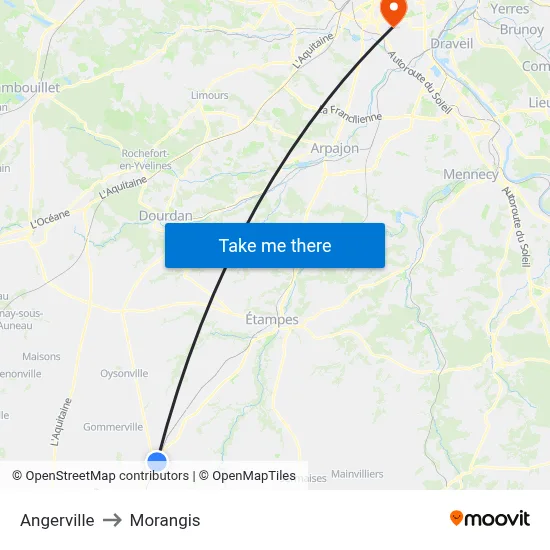 Angerville to Morangis map