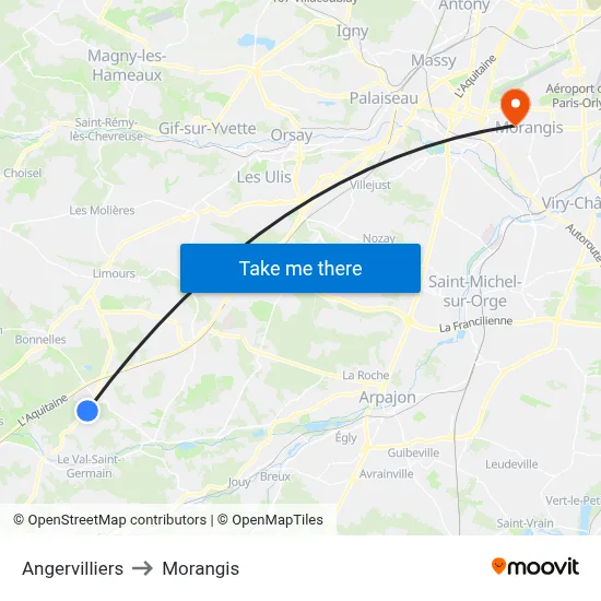 Angervilliers to Morangis map