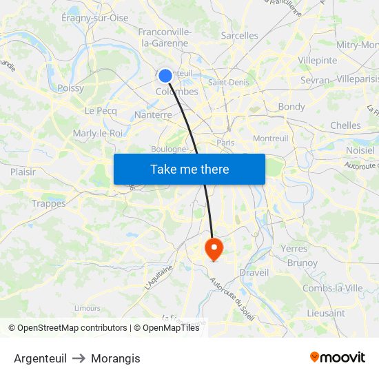 Argenteuil to Morangis map
