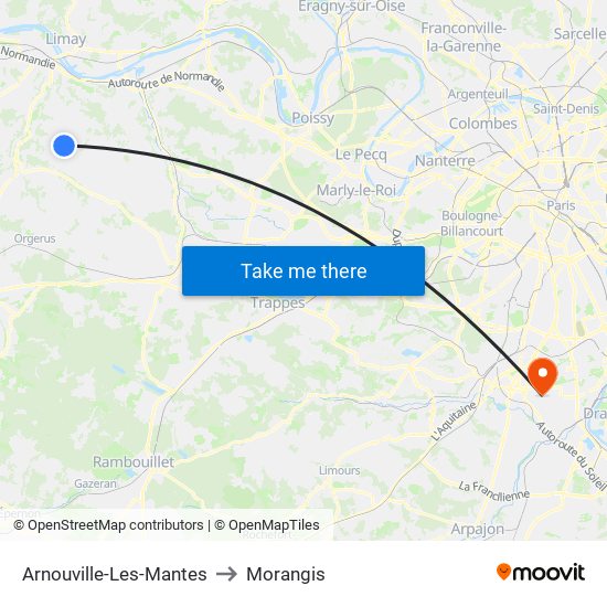 Arnouville-Les-Mantes to Morangis map