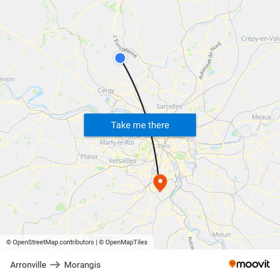 Arronville to Morangis map