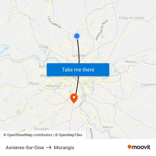 Asnieres-Sur-Oise to Morangis map