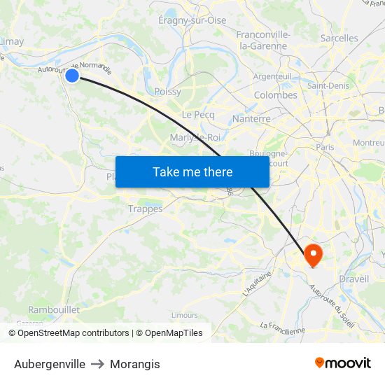 Aubergenville to Morangis map