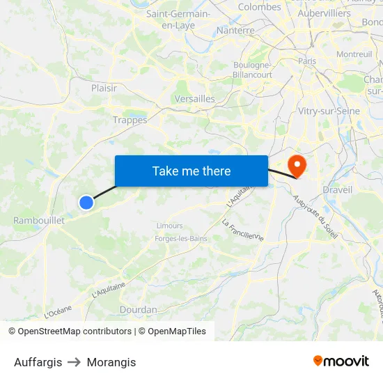 Auffargis to Morangis map