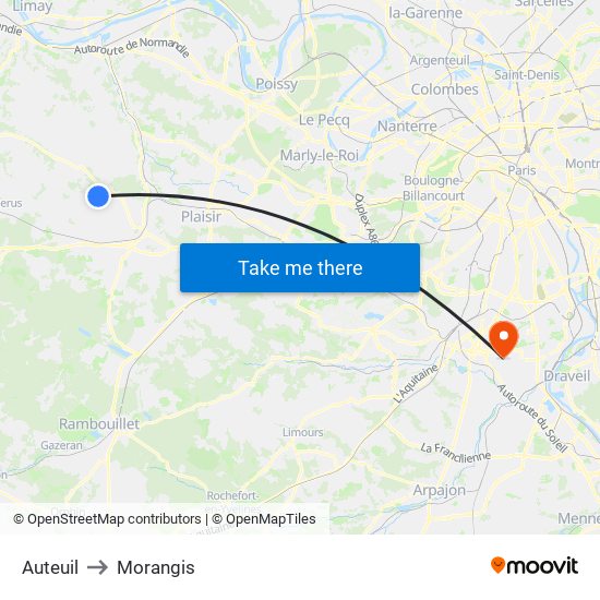 Auteuil to Morangis map