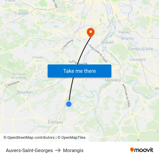 Auvers-Saint-Georges to Morangis map