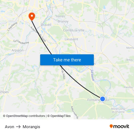 Avon to Morangis map