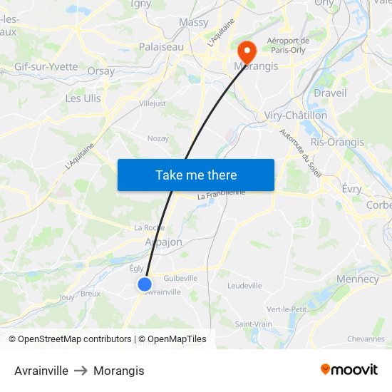Avrainville to Morangis map
