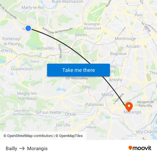 Bailly to Morangis map