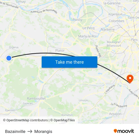 Bazainville to Morangis map