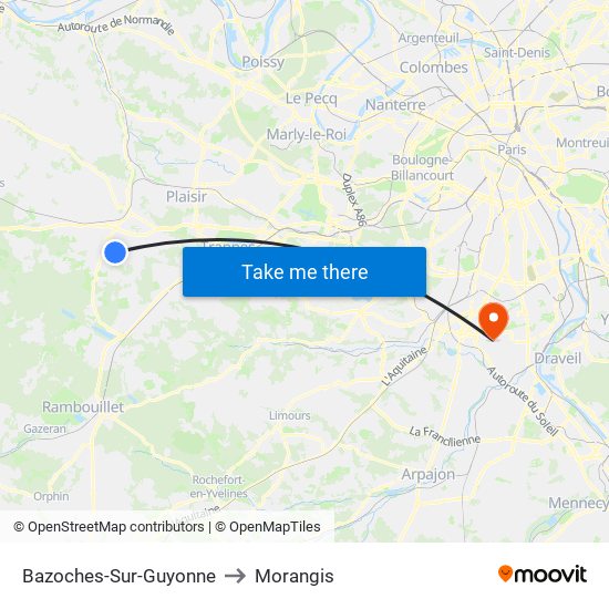 Bazoches-Sur-Guyonne to Morangis map