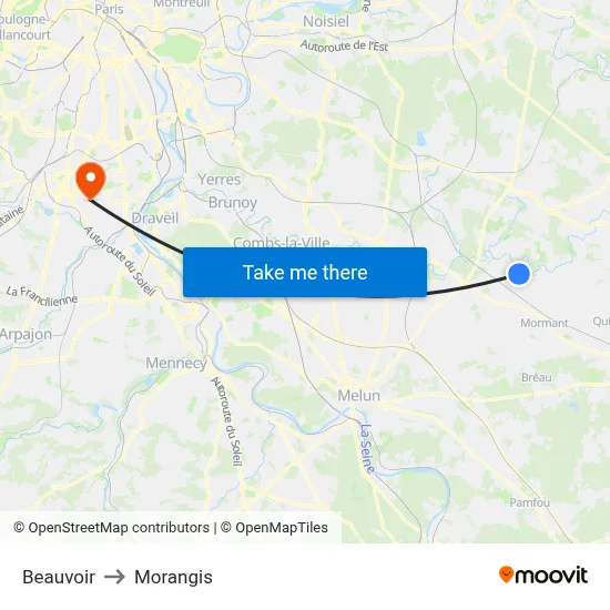 Beauvoir to Morangis map