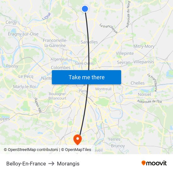 Belloy-En-France to Morangis map