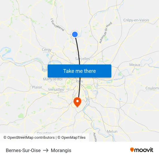 Bernes-Sur-Oise to Morangis map