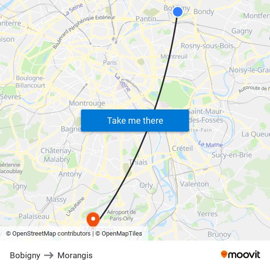 Bobigny to Morangis map