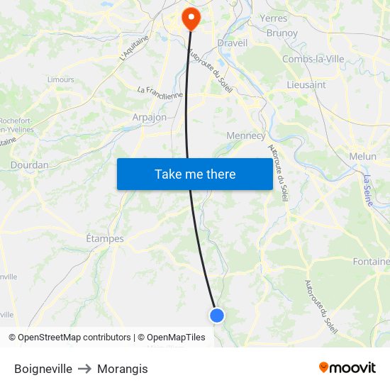Boigneville to Morangis map