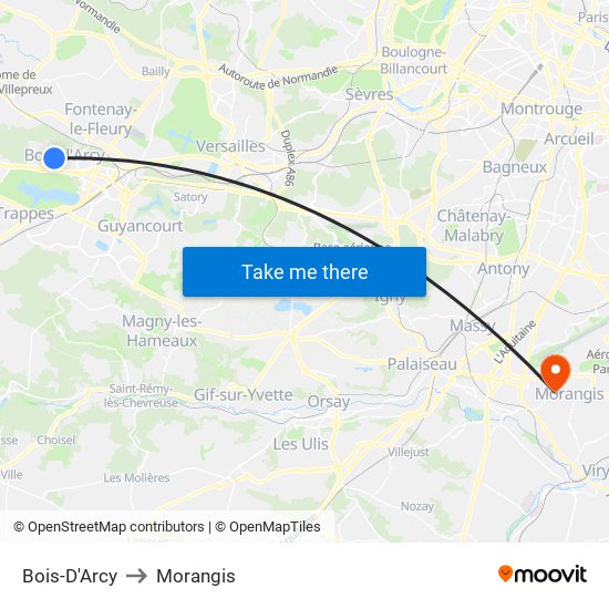 Bois-D'Arcy to Morangis map