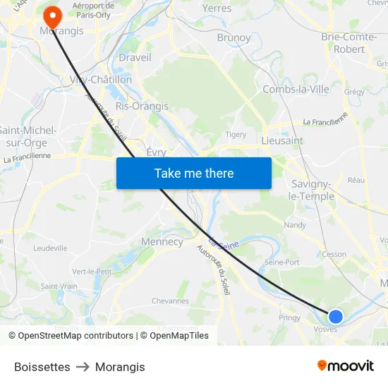 Boissettes to Morangis map