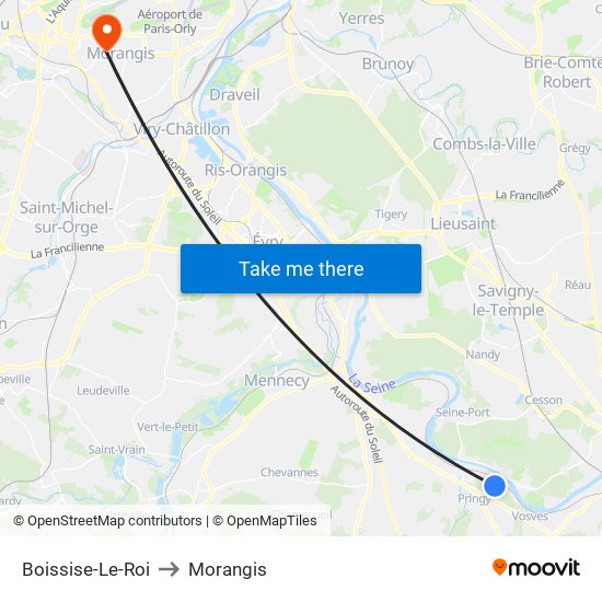 Boissise-Le-Roi to Morangis map