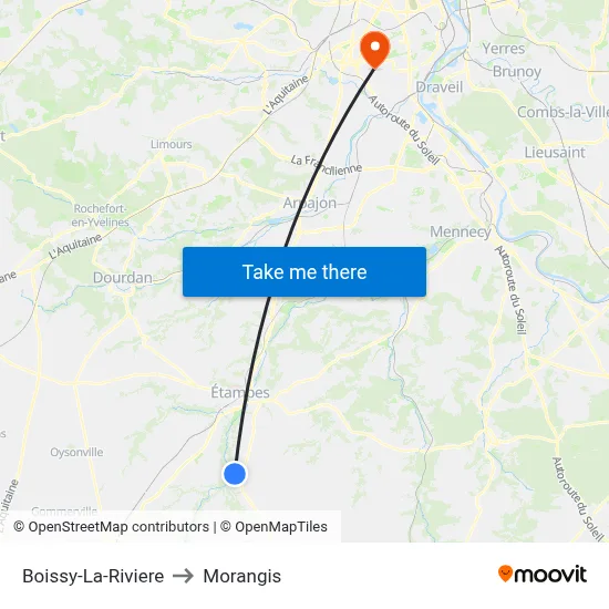 Boissy-La-Riviere to Morangis map