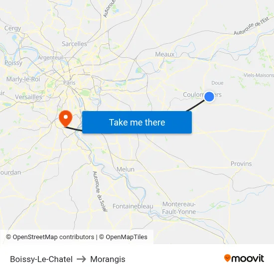 Boissy-Le-Chatel to Morangis map