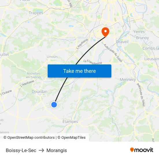 Boissy-Le-Sec to Morangis map