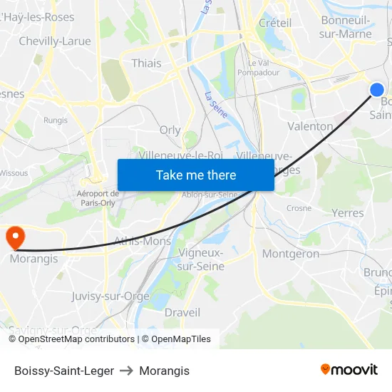 Boissy-Saint-Leger to Morangis map