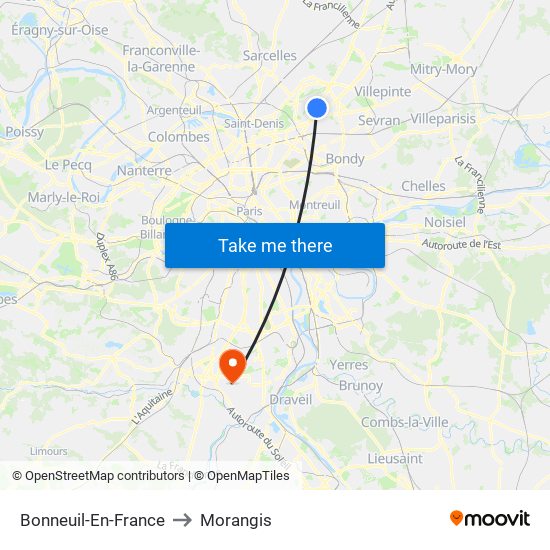 Bonneuil-En-France to Morangis map