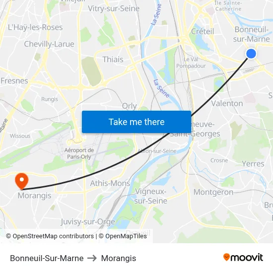 Bonneuil-Sur-Marne to Morangis map