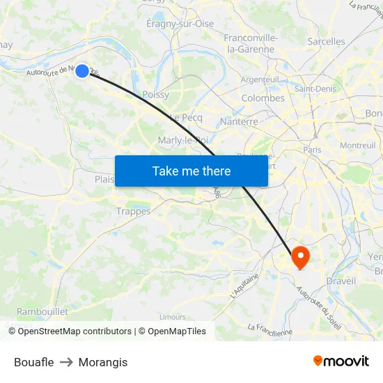 Bouafle to Morangis map