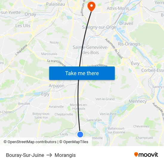 Bouray-Sur-Juine to Morangis map