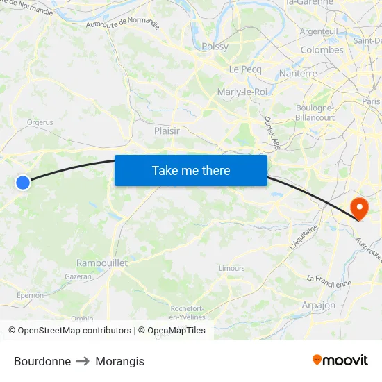 Bourdonne to Morangis map