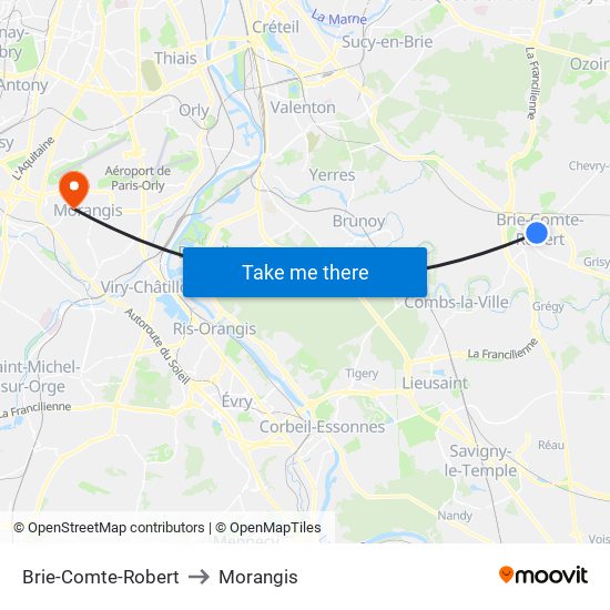 Brie-Comte-Robert to Morangis map