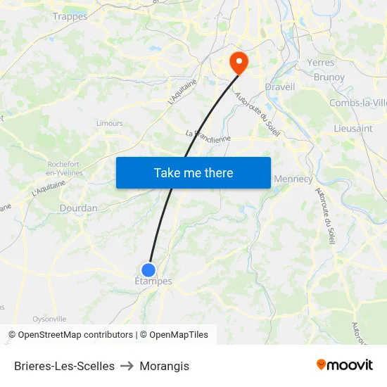 Brieres-Les-Scelles to Morangis map