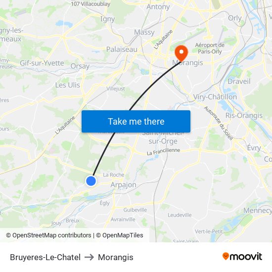 Bruyeres-Le-Chatel to Morangis map
