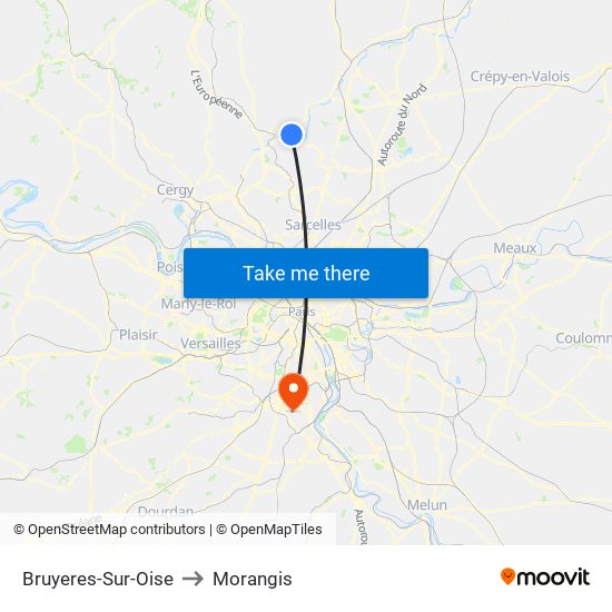 Bruyeres-Sur-Oise to Morangis map