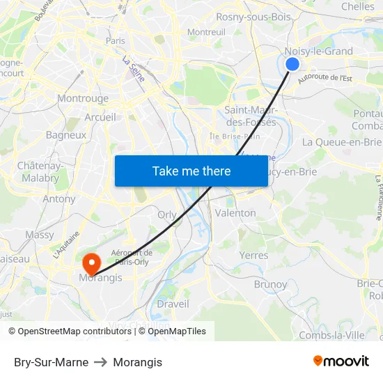 Bry-Sur-Marne to Morangis map
