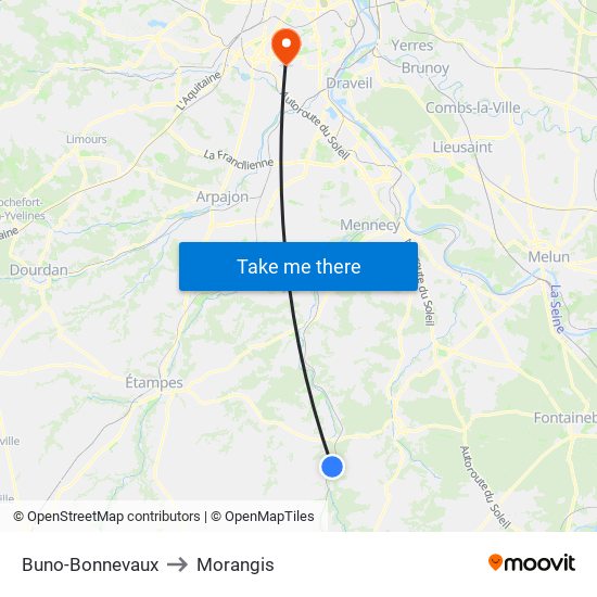 Buno-Bonnevaux to Morangis map