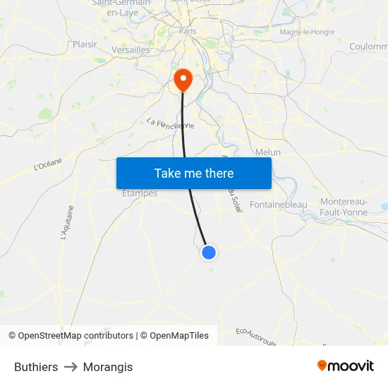 Buthiers to Morangis map