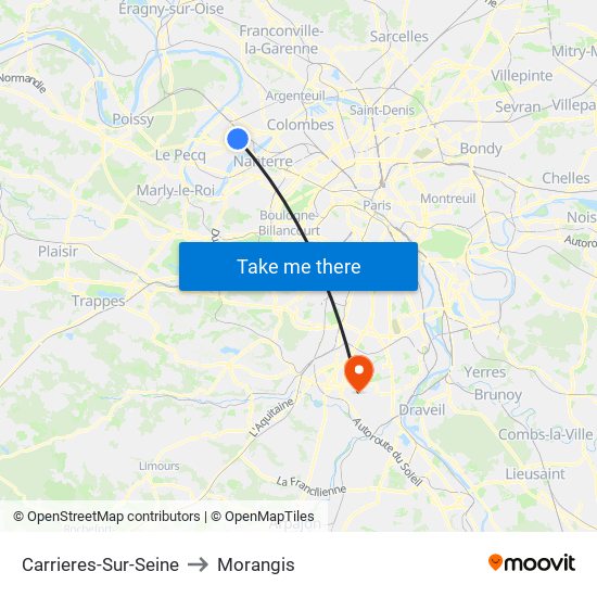Carrieres-Sur-Seine to Morangis map